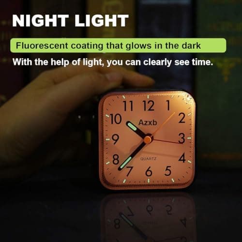 Azxb Analog Alarm Clock, Silent No Ticking Battery Operated Travel Alarm Clock with Night Light, Snooze, Loud Alarm, Luminous, Quiet Small Desk Clock for Bedrooms Deep Sleeper Adults Kids, Easy Set - Thumbnail 4