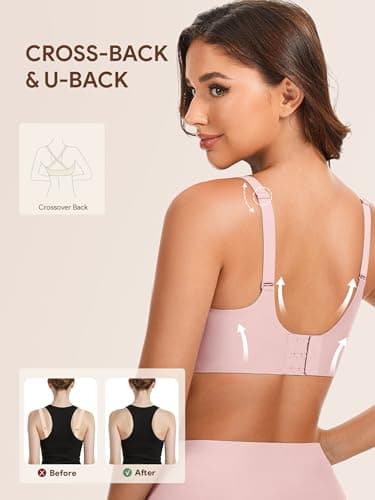 Angelhood Bra for Women No Underwire Seamless Full Coverage Bralettes Lace Edge Ultra Comfort Support T-Shirt Bra Push Up Pink - Thumbnail 3