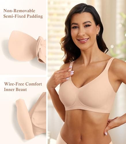 POSESHE Women Push Up Wireless Seamless Support Comfortable Soft Everyday Bra Full Coverage Basic Bras Nude - Thumbnail 3