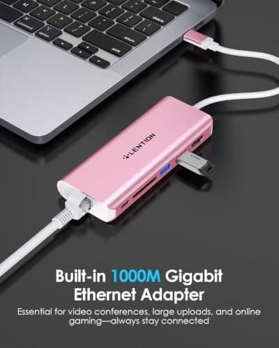 LENTION USB C Hub with 4K HDMI, SD Card Reader, 2 USB 3.0, Type C Charging, 6-in-1 Ethernet Adapter Compatible with 2025-2018 MacBook Pro/Air, 2026 MacBook Neo, Surface/Steam Deck, More(Rose Gold) - Thumbnail 2