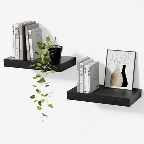 Modcraft Black Floating Shelves for Wall Set of 2, 11.8 Inch Small Wall Shelves for Bathroom Over Toilet, Home Office & Bedroom Storage, Wall Mounted Display Shelves for Decor, Books & Collectibles
