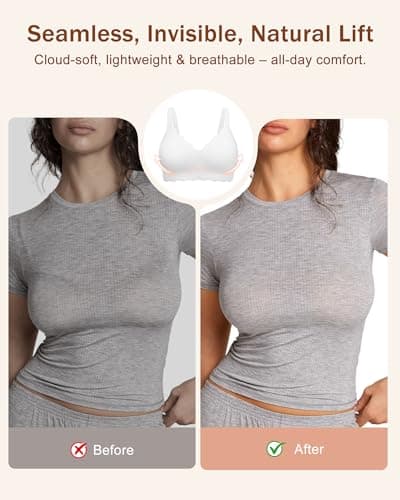 leviace 2 Pack Wireless Jelly Bras for Women with Support, Nude/White, L - Thumbnail 4
