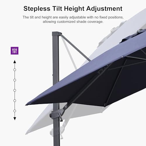PURPLE LEAF 9' × 9' Patio Cantilever Umbrella Outdoor Square Adjustable Offset Umbrellas with 360-degree Rotation and 8 Heavy Duty Metal Ribs for Garden Deck Pool Navy Blue - Thumbnail 6