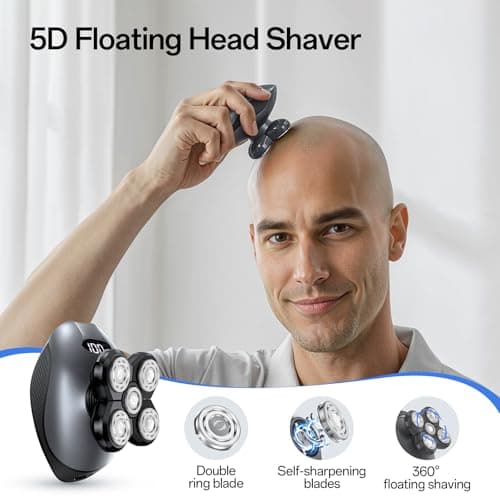 Electric Razor for Men, Head & Body Hair Shaver for Men, Cordless Rechargeable Wet/Dry Bald Head & Groin Waterproof Razor with Rotary Blades,Clippers, Beard Trimmer,Nose Trimmer, Brush (Gray) - Thumbnail 2