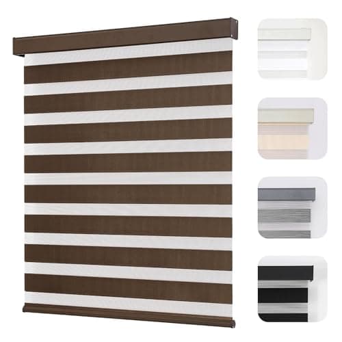 Joydeco Cordless Zebra Blinds for Windows, Dual Layer Light Control Window Blinds with Light-Proof Aluminum Cover, Free-Stop Roller Shades for Home & Office (Coffee,25" W x 75" H) - Image 1