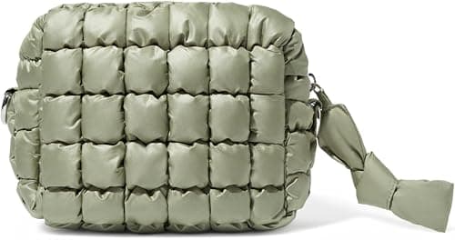 Yarnic Quilted Makeup Bag Cosmetic Bag, Small Puffer Makeup Pouch Soft Puffered Make up Pocket Travel Toiletry Bag for Women, Cute Makeup Bag Organizer (S, Sage Green) - Image 1