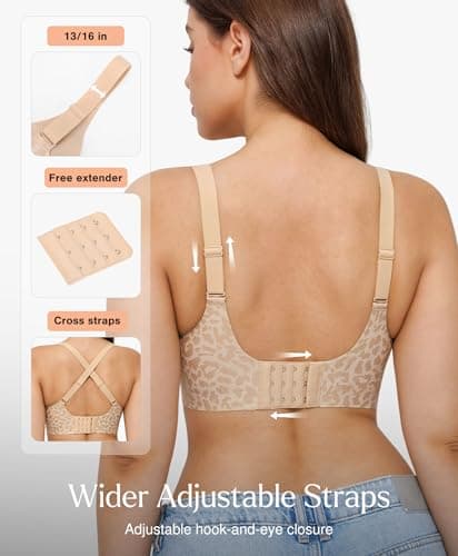 Popilush Comfortbale Bras for Women - Seamless No Underwire Push Up Plunge Deep V Bralette with Adjustable Straps Everyday T-Shirt Bra - Thumbnail 4