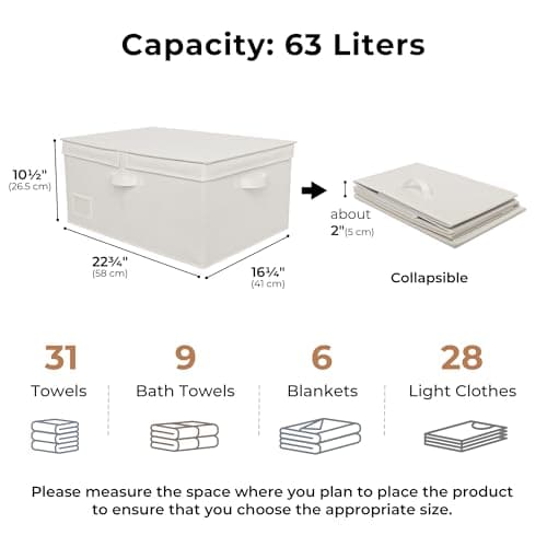 GRANNY SAYS Fabric Storage Bins with Lids, Decorative Storage Boxes, Closet Basket for Shelves, Extra Large Storage Bins for Clothes, Toy Storage Chest, Ivory, 2-Pack - Thumbnail 6