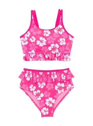 blibean Tween Girls Swimsuits Kids Two Piece Bikini Sets Teen Girl Summer Fashion Boho Hawaii Swim Bathing Suits Floral Ruffled Beach Swimwear Sets Traje Baño Niñas Size 12-13 Year Old Rose Pink - Image 1