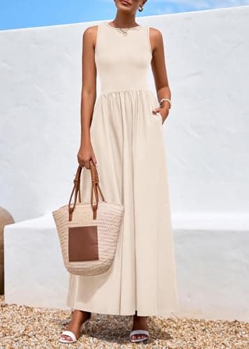 KIRUNDO Summe Sleeveless Maxi Dresses for Women 2026 Spring Wedding Guest A Line Tank Elegant Flowy Beach Long Sundress(Apricot, Small) - Thumbnail 4