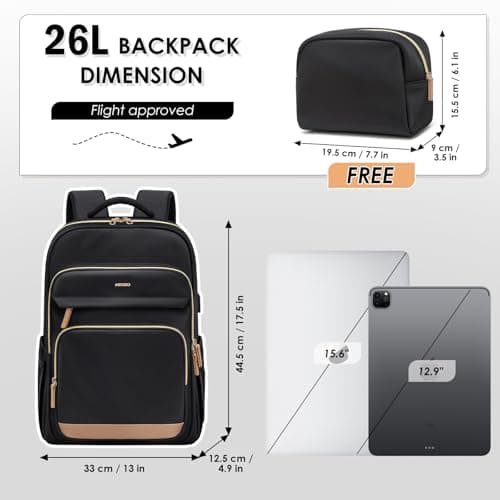 MDODO Laptop Backpack for Women,Travel Backpack with Laptop Compartment,Casual Daypack College Bookbag Computer Backpack for Work with Small Organizer Bag,Black - Thumbnail 2