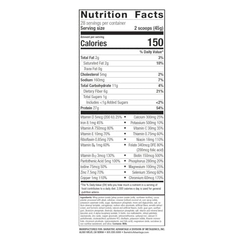 Bariatric Advantage High Protein Meal Replacement Drink Mix, Protein Powder Whey Isolate for Gastric Bypass and Sleeve Gastrectomy Patients, 27g Protein, Lactose Free - Chocolate - 28 Servings - Thumbnail 2