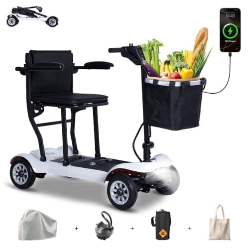 Mobility Scooter PAISEEC D3 Lightweight Mobility Scooter for Senior, 39.7 lbs Folding Mobility Scooters with 2 Batteries, All Terrain, 18.6 Miles, Airline Approved Mobility Scooters for Travel (WHITE)