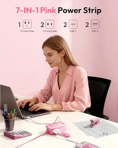 NTONPOWER GAN Ultra 65W Pink Fast Charging Station, Travel Power Strip with 3 Outlets 4 USB (2 USB C), Pink Extension Cord 4Ft, Kawaii Cute Accessories Compatible with MacBook, iPhone - Thumbnail 2