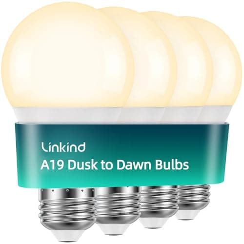 Linkind Dusk to Dawn Light Bulbs Outdoor, A19 Sensor Led Bulbs Automatic On/Off, 9.5W led Light Bulbs, 75 Watt Equivalent, 1200 Lumen, E26 Base, ETL&FCC Listed, 2700K Soft White, 4 Pack - Image 1