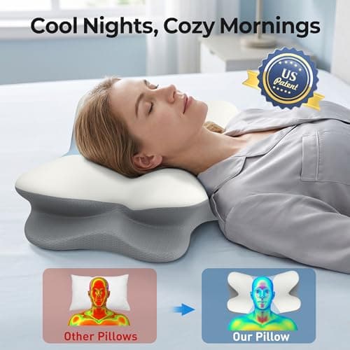 Cervical Neck Pillow - Contour Memory Foam Pillows for Pain Relief, Ergonomic Pillow for Sleeping, Side Sleeper Pillow for Neck Support, Orthopedic Bed Pillow for Back Stomach Sleepers(White & Blue) - Thumbnail 2