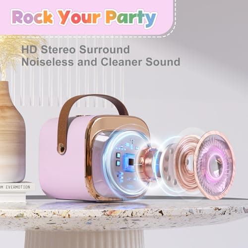 FLUESTON Mini Karaoke Machine for Kids Adults, Portable Bluetooth Speaker with 2 Wireless Microphones, Toys for Girls Ages 3, 4, 5, 6, 7, 8, 9,10,11+ Years Old, Birthday Easter Basket Stuffer for Kids - Thumbnail 2