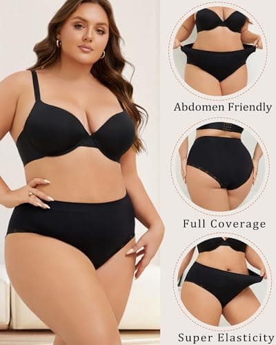 READY TO LOVE Womens Underwear High Waisted Seamless Lace Panties Breathable Full Coverage Plus Size Brief 5-Pack - Thumbnail 2