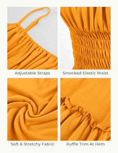 GRACE KARIN Women's Summer Maxi Dress 2026,Smocked Ruched Bust Sundress with Adjustable Straps & Pockets Mustard Yellow XL - Thumbnail 5