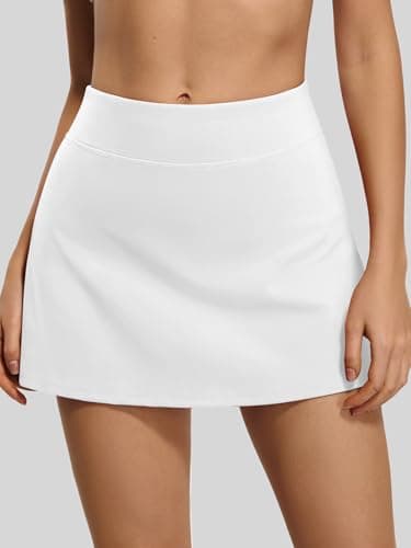 AFFOLE Skorts for Women with Pockets Tennis Skirt Golf Athletic High Waisted Inner Shorts Sport Workout Pleated Pickleball White - Thumbnail 2