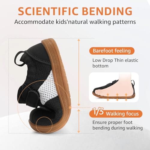 STQ Toddler Boys Shoes Wide Toe Box Barefoot Shoes Boy Sneakers Kids Tennis Shoe Preschool Breathable Non Slip Flexible Lightweight Comfortable Walking Running Gym Outdoor Black White Toddler Size 10 - Thumbnail 6