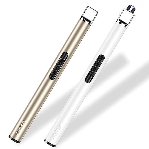 REIDEA Electronic Candle Lighter - USB Rechargeable with Security Lock, Windproof, Non-Slip Switch for Candle, Grill, Camping (Champagne Gold + White) - Image 1