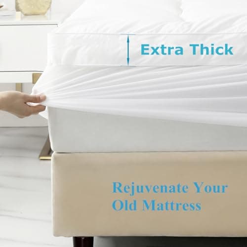 TESIONE Full Mattress Topper - Extra Thick Mattress Pad Cover - Pillow Top with Soft Breathable Spiral Fiber Filling, 8-21 Inch Deep Pocket, Cooling, White - Thumbnail 2