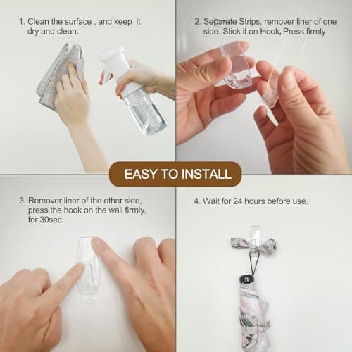 25 Large Wall Hooks for Hanging Heavy Duty, with 32 Removable Strips, Clear Hanger Hooks, Damage-Free Utility Hooks with Adhesive Strips, Plastic wall Hook for Key, Shower, Towel, Coat, Door, Hat. - Thumbnail 5