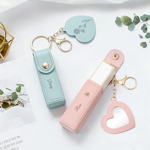 NYLGOXITK Customized engraved lipstick case keychain with mirror - Personalized mini lipstick travel case, compact makeup storage bag, a gift for ladies and girls - Thumbnail 4