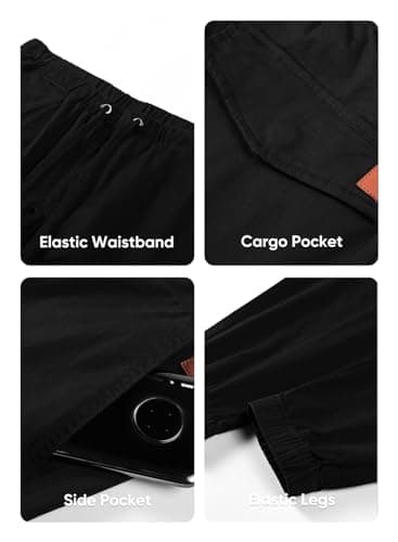 JMIERR Man Fashion Cargo Pants - Casual Cotton Tapered Stretch Twill Chino Athletic Joggers Sweatpants Drawstring Hiking Workout Trousers Travel Pants with Pockets for Men, US 36(L), 1 Black - Thumbnail 5