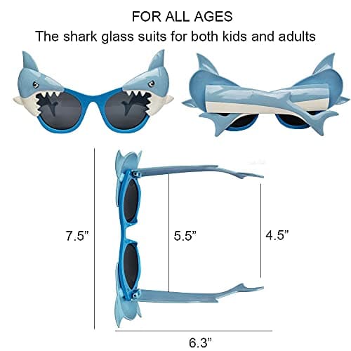 JAKADYUKS Shark Glasses Party Favors, 6pcs Hawaiian Shark Photo Booth Props Tropical Summer Beach Ocean Pool Party Supplies Shark Birthday Party Decorations Return Gifts Eyeglasses - Thumbnail 2