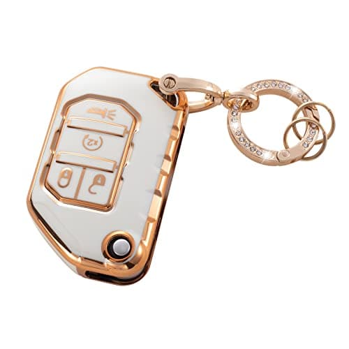 RUABIBAN Key Fob Cover Compatible with Jeep, Soft TPU Key Case Protection Fit for 2018-2022 Jeep Gladiator Wrangler Sahara Rubicon