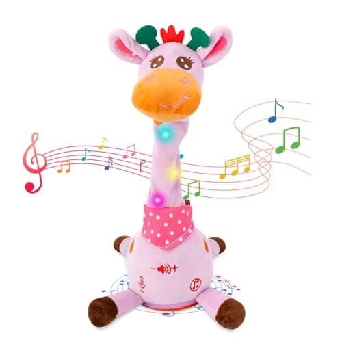 LLUKEME Dancing Talking Giraffe Toy, Stuffed Animal Baby Toy Repeating What You Say, Glowing Musical Electronic Giraffe Gifts for Toddlers 1-3 Years Old, Easter Gift for Kids (Purple Giraffe) - Image 1