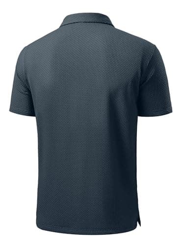 JEMLDL Men's Jacquard Polo Shirts Moisture Wicking Super Stretch Casual Jacquard Collared Short Sleeve Golf Polo Shirts for Men Navy Blue XXL - Thumbnail 4