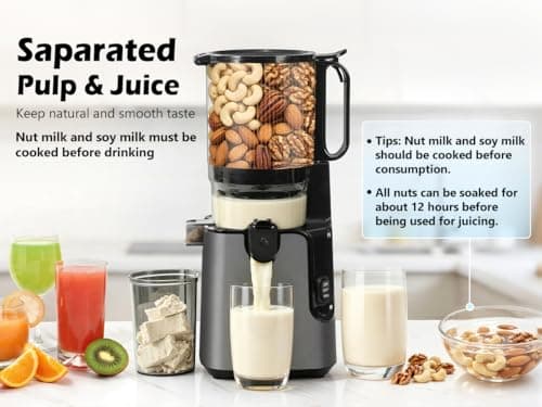 Juicer Machines with 5.8" Large Chute, 2-in-1 Cold Press Juicer for Whole Vegetables Fruits 400W, Masticating juicer Easy to Clean Juice Extractor Machine for Making Nut Mike, Juice, Premium Gray - Thumbnail 4