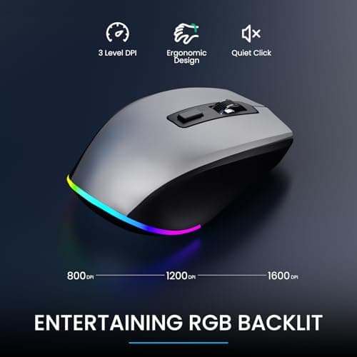 Silver Wireless Keyboard and Mouse Combo - Dual System RGB Backlit Mouse and Keyboard Advanced Optical Tracking, Lag-Free Wireless,Ergonomic Keyboard, 90% Less Noise Silver-V1 - Thumbnail 5