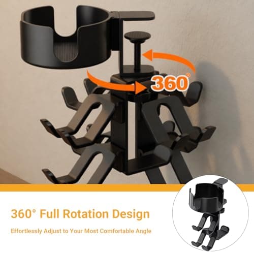 360° Rotating Controller & Headphone Holder - Adjustable Desk Cup Holder with Clamp-On Organizer | Gaming PC Desk Accessories - Thumbnail 6