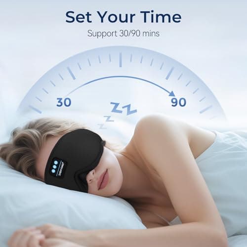 ZHENYEMEI 3D Sleep Mask with Bluetooth Headphones, Breathable Cotton Sleeping Headphones for Side Sleepers, Wireless Music Eye Mask with Timer, Gifts for Men Women, Black - Thumbnail 3