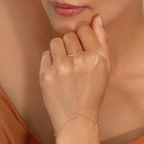 adoyi Gold Bracelets for Women 14K Gold Plated Trendy Hand Chain Bracelet Stackable Ring Bracelet Stack Set Adjustable Hand Chain Link Layered Waterproof Jewelry Sets Gifts for Womens 6.7"+2" - Thumbnail 5