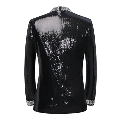 Men's Sequined Blazer, Black with Silver Trim, Performance Stage Jacket for Wedding Banquet (US, Alpha, X-Large, Regular, Regular, Black) - Thumbnail 5
