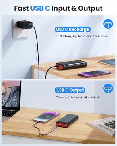 DAOLOT Portable Charger Power Bank 30000mAh USB C 22.5W Fast Charging External Battery Pack PD QC4.0 with Flashlight 3 Outputs & 2 Inputs Battery Bank for iPhone Samsung Galaxy iPad etc (Red) - Thumbnail 6