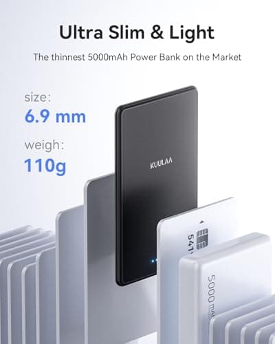 Kuulaa Power Bank Ultra Slim, 0.28 in MagSafe PowerBank 5000 mAh, PD20W Small Power Bank, Magnetic Wireless External Mobile Phone Batteries for iPhone 16 Pro/15/14/13/12 Series (Black) - Thumbnail 2