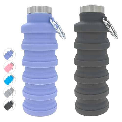 YCT Collapsible Water Bottle 17oz（500ml），Travel Portable Sport Water Bottle，Reusable Silicone Foldable Water Bottles for Gym Camping Hiking (Purple+Black) - Image 1