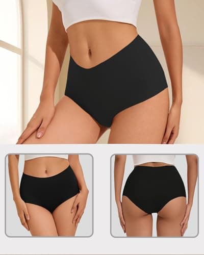 Ailongcity Womens Underwear High Waist No Show 7 Pack Panties Seamless Full Coverage Briefs Silky Stretch (US, Alpha, Small, Regular, Regular, Black/Orange/Purple/Marron/Green/Coffee brown/Nude) - Thumbnail 2