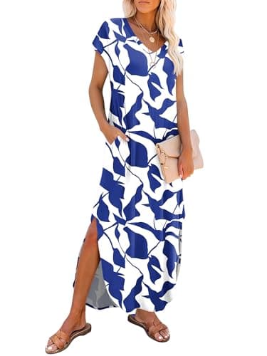 RUMIA Summer Maxi Dresses for Women Cap Sleeve Long Sundress with Pockets - Image 1