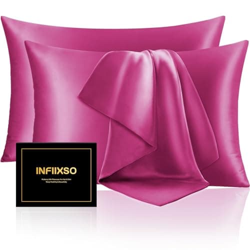 INFIIXSO Silk Pillow Cases 2 Pack Standard Size, Ultra Smooth & Soft Mulberry Silk Pillow Case for Hair and Skin, Breathable Cooling Silk Pillowcase with Hidden Zipper (Hot Pink, 20x26 Inches)