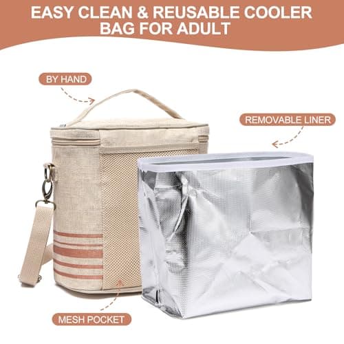 neatlife Lunch Tote Bag for Women, Thermal Bag with Double Zipper Close and adjustable shoulder strap, Insulated Cooler Bag for Work, Travel & Picnic (Golden Stripe) - Thumbnail 3