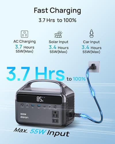 DaranEner Portable Power Station, 300W (Surge 600W) 192Wh Power Bank with 110V AC Outlet, LiFePO4 Battery for Home Emergency, Camping, Travel,& Outdoor Electronics(Option Solar Generator) - Thumbnail 5
