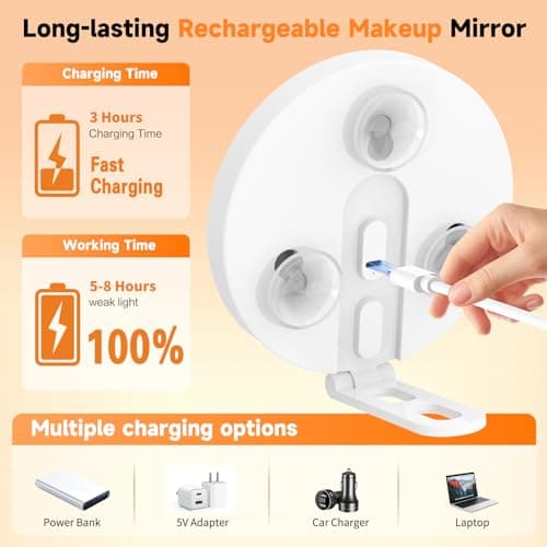 Travel Makeup Mirror with Lights, Lighted Magnifying Mirror 10X, 4-in-1 Portable for Handheld, Tabletop, Hanging and Wall Mount with Suction Cup and 3 Color Light, Ideal Gift for Women and Seniors - Thumbnail 6