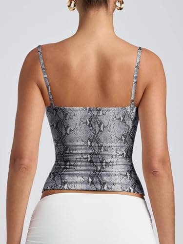 PINKMSTYLE Camisole Tops for Women Scoop Neck Tank Top Sleeveless Double Lined Summer Spaghetti Strap Going Out Tops Snake Print Large - Thumbnail 6